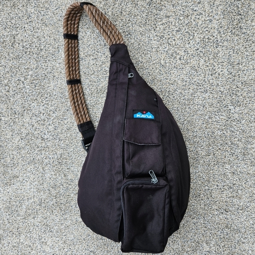 Kavu Rope Sling Bag Hiking One Shoulder Backpack Black Brown Travel Outdoor Bag